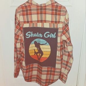 Upcycled plaid flannel/graphic top